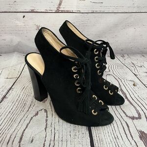 Club Monaco Mireva Sandal Womens 9.5 Booties Lace Up Open Toe Black Thick Heel‎